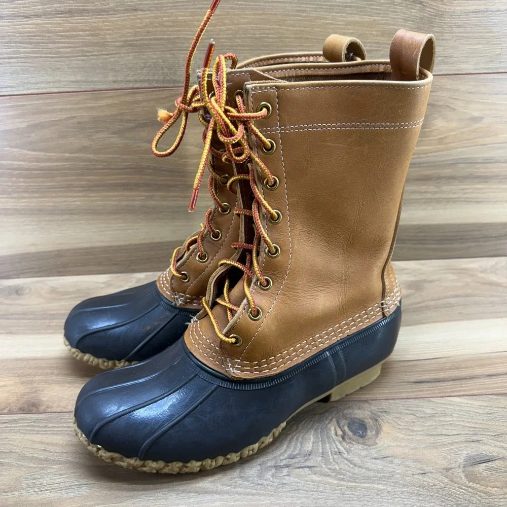 L.L. Bean Brown Leather and Black Rubber Winter Rain Boots